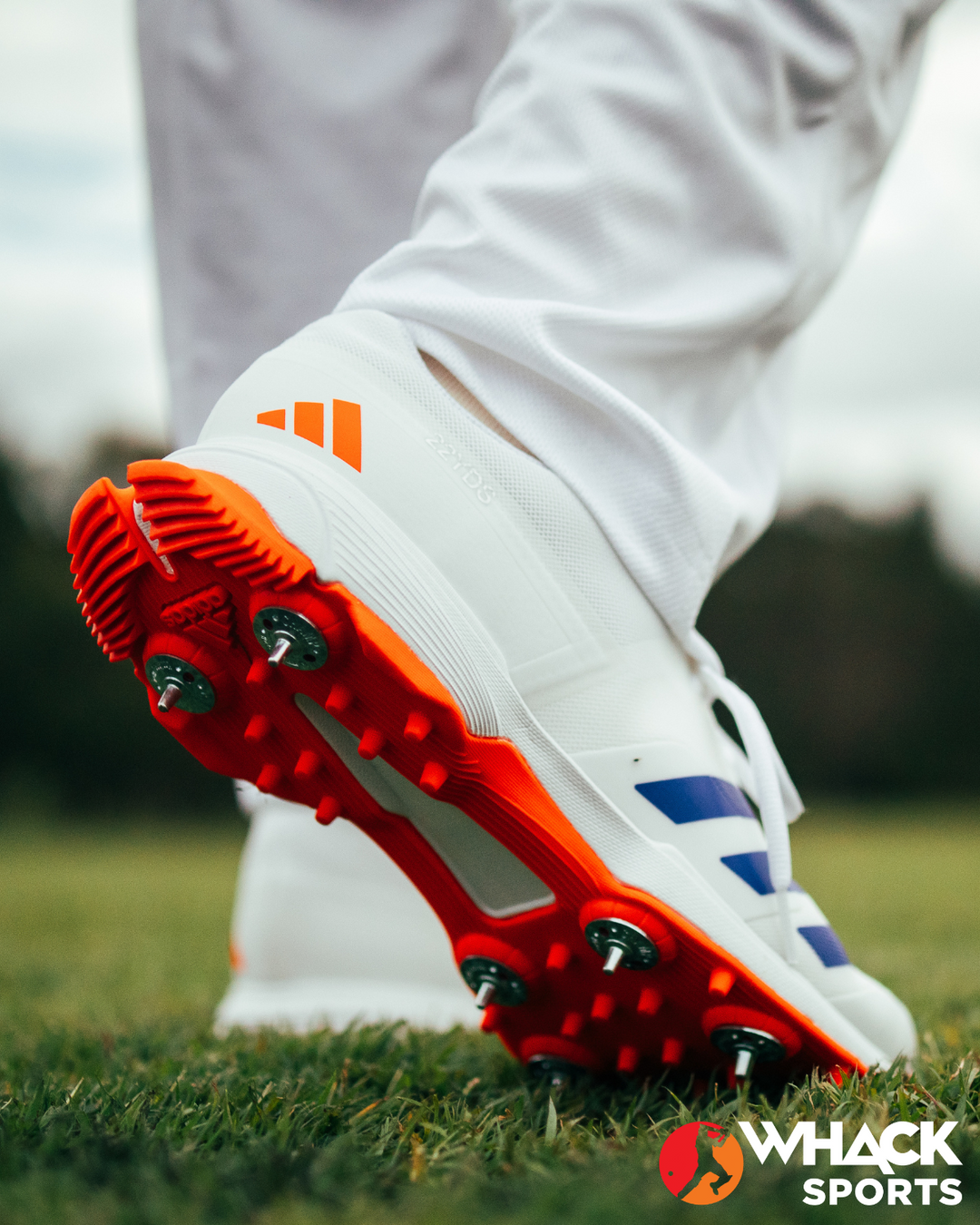 Adidas Adizero 22 YDS Cricket Shoes - Steel Spikes - Blue/Orange