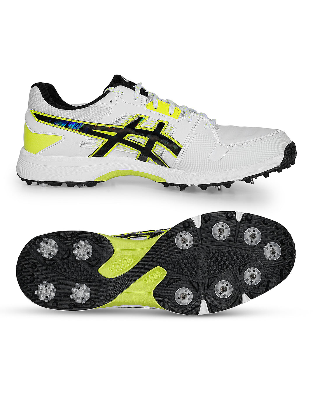 ASICS Gel Gully 7 Cricket Shoes - Steel Spikes - White/Safety Yellow