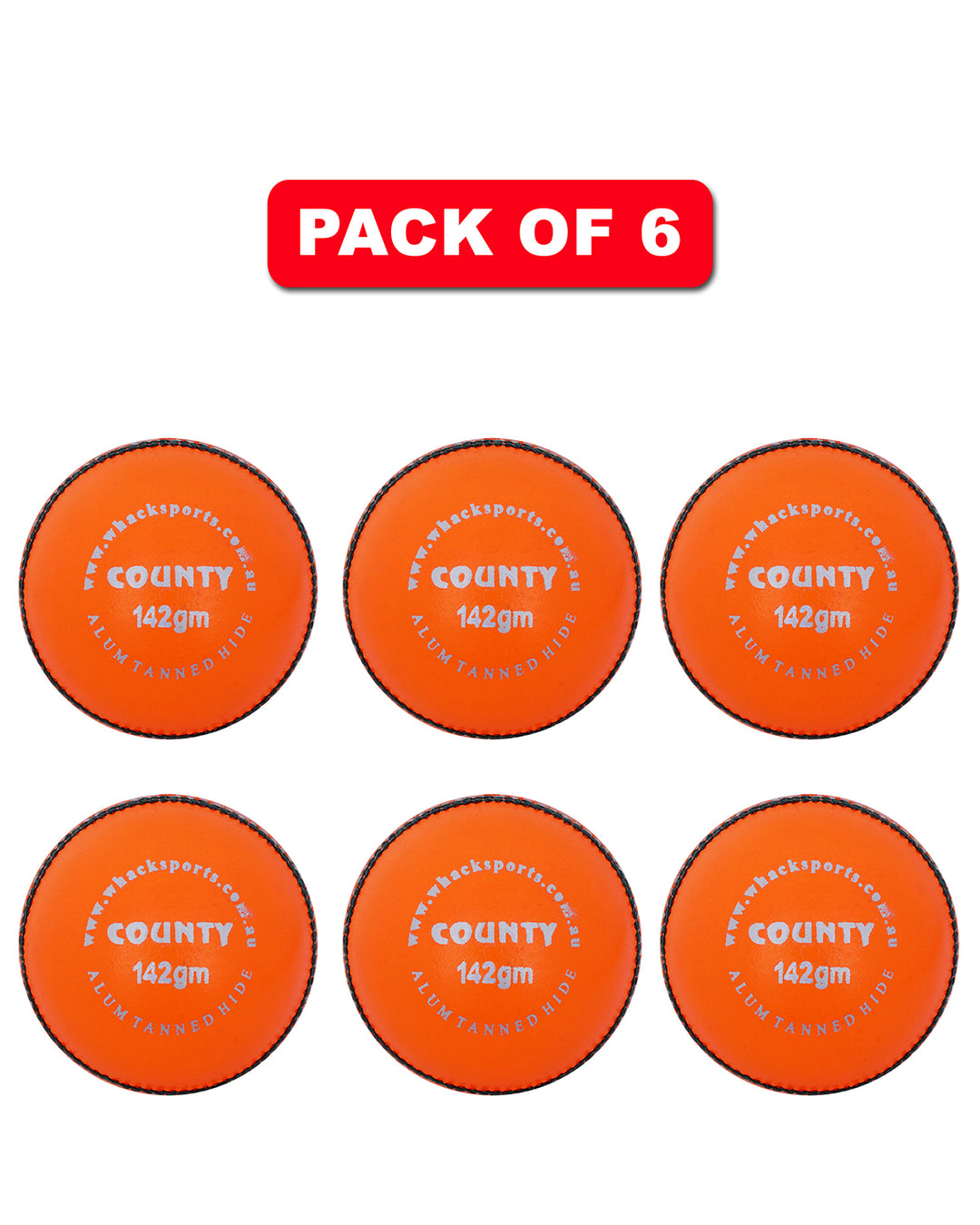 WHACK 2 Piece County Leather Cricket Ball Bundle - 142gm - Orange - Pack of 6x or 12x