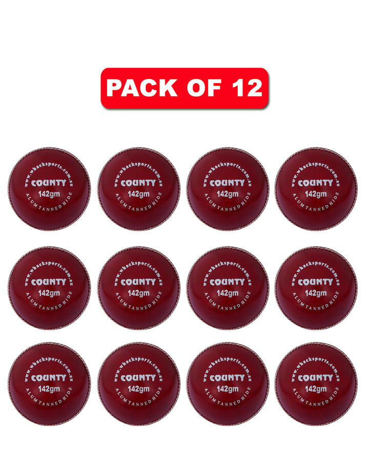 WHACK 2 Piece County Leather Cricket Ball Bundle - 142gm - Red - Pack of 6x or 12x