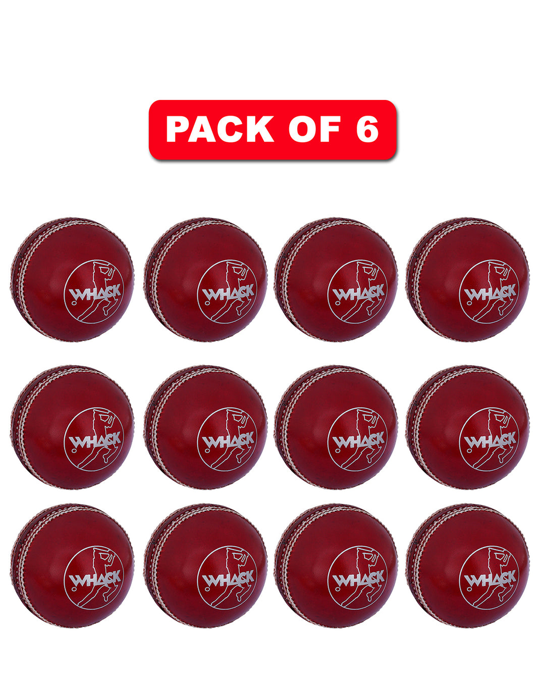 WHACK 2 Piece County Leather Cricket Ball Bundle - 142gm - Red - Pack of 6x or 12x