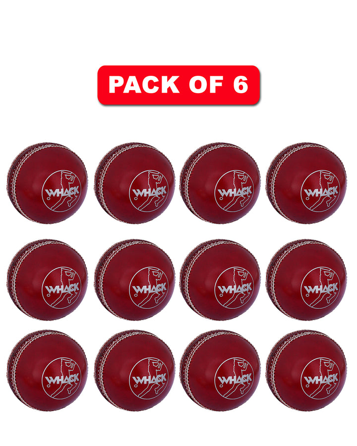 WHACK 2 Piece County Leather Cricket Ball Bundle - 142gm - Red - Pack of 6x or 12x