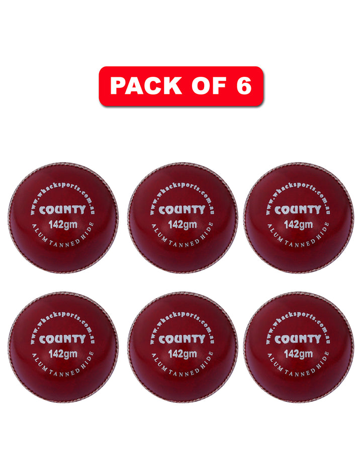 WHACK 2 Piece County Leather Cricket Ball Bundle - 142gm - Red - Pack of 6x or 12x