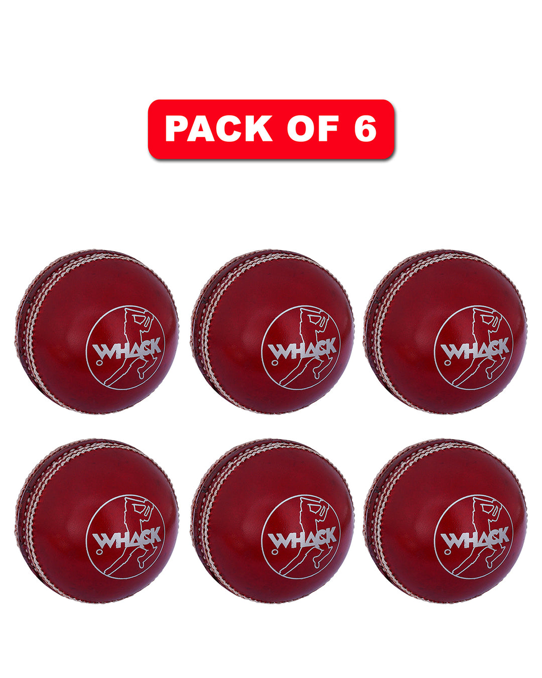 WHACK 2 Piece County Leather Cricket Ball Bundle - 142gm - Red - Pack of 6x or 12x
