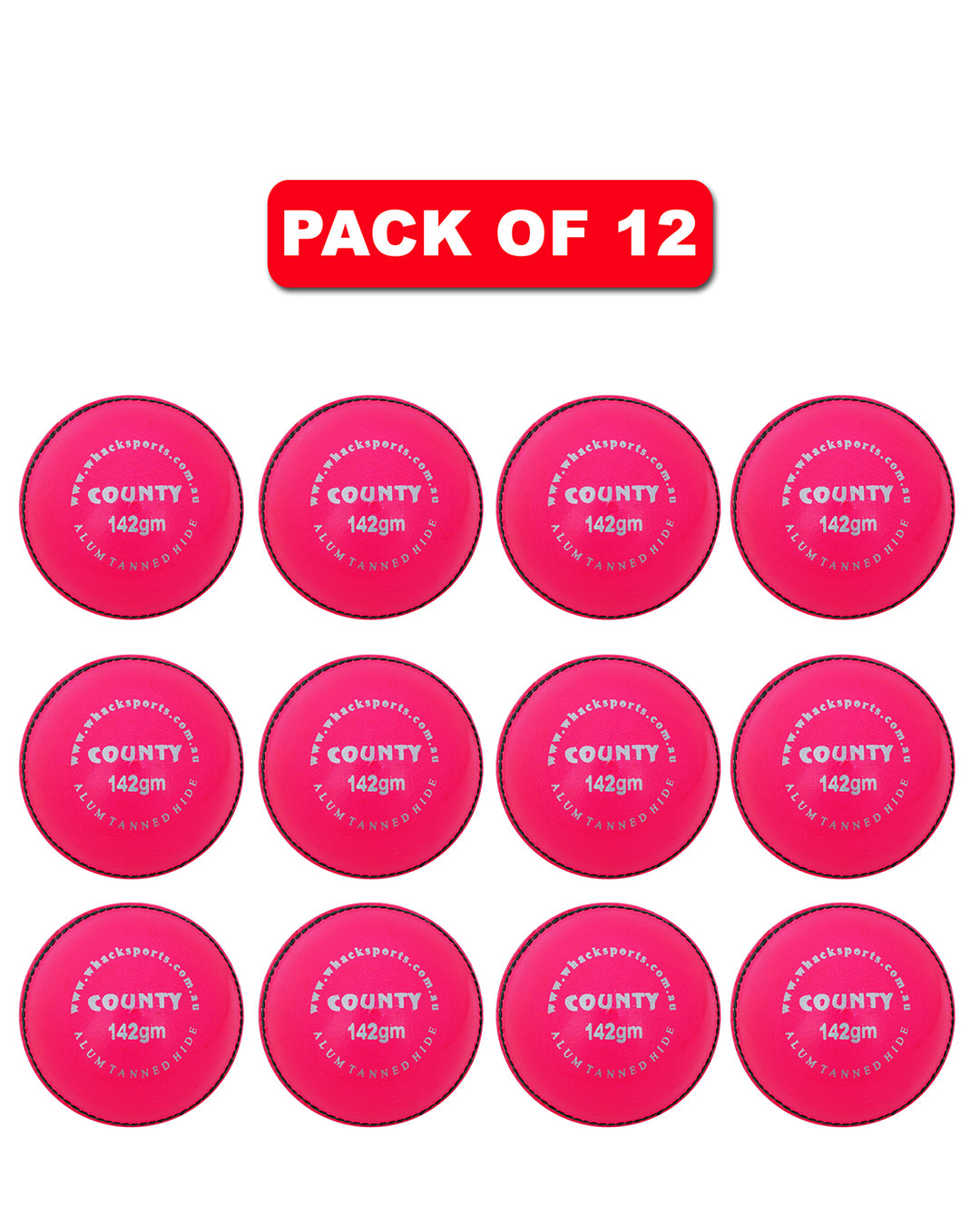 WHACK 2 Piece County Leather Cricket Ball Bundle - 142gm - Pink - Pack of 6x or 12x