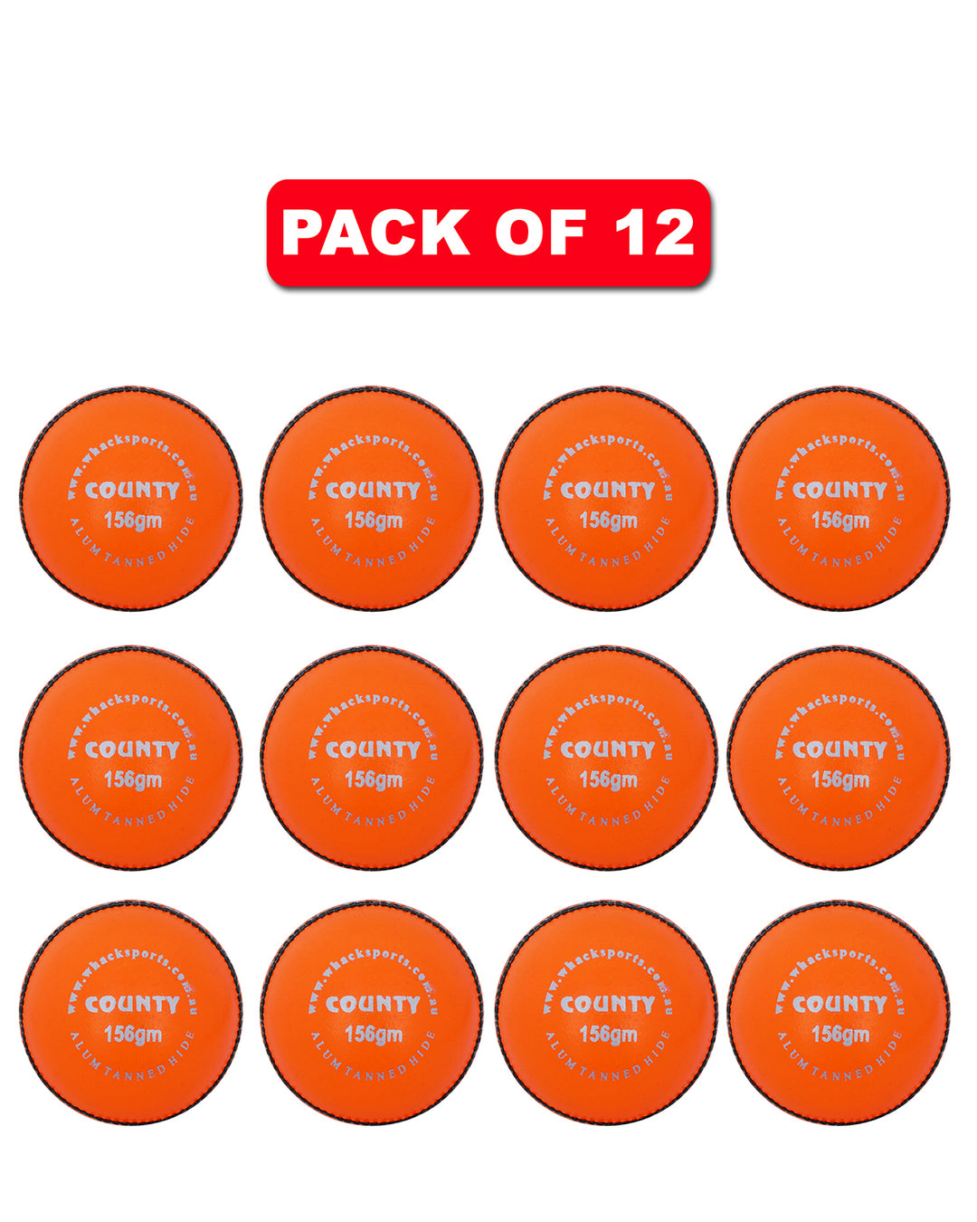 WHACK 2 Piece County Leather Cricket Ball Bundle - 156gm - Orange - Pack of 6x or 12x