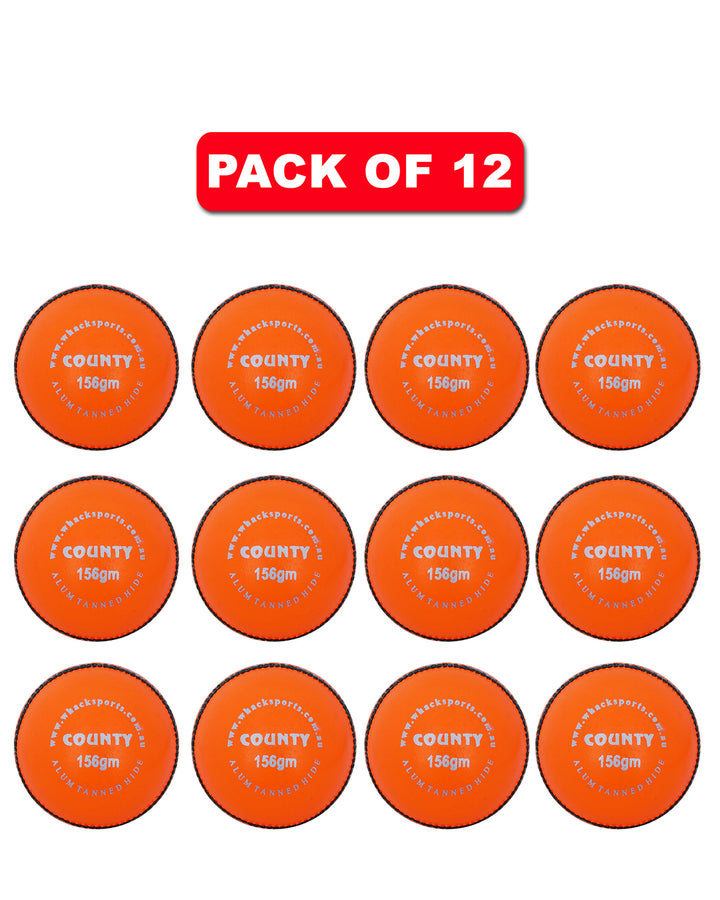 WHACK 2 Piece County Leather Cricket Ball Bundle - 156gm - Orange - Pack of 6x or 12x