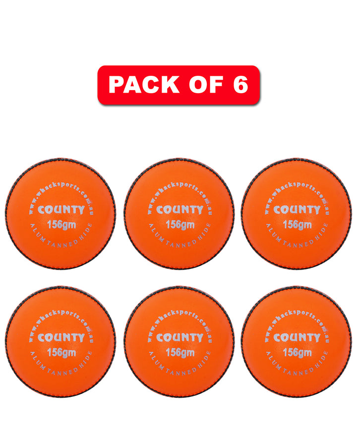 WHACK 2 Piece County Leather Cricket Ball Bundle - 156gm - Orange - Pack of 6x or 12x