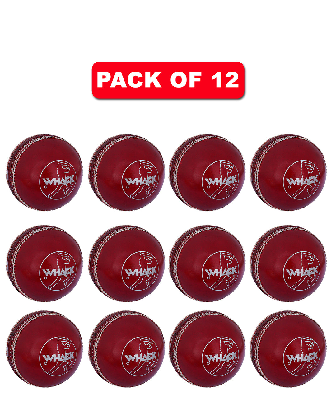 WHACK 2 Piece County Leather Cricket Ball Bundle - 156gm - Red - Pack of 6x or 12x