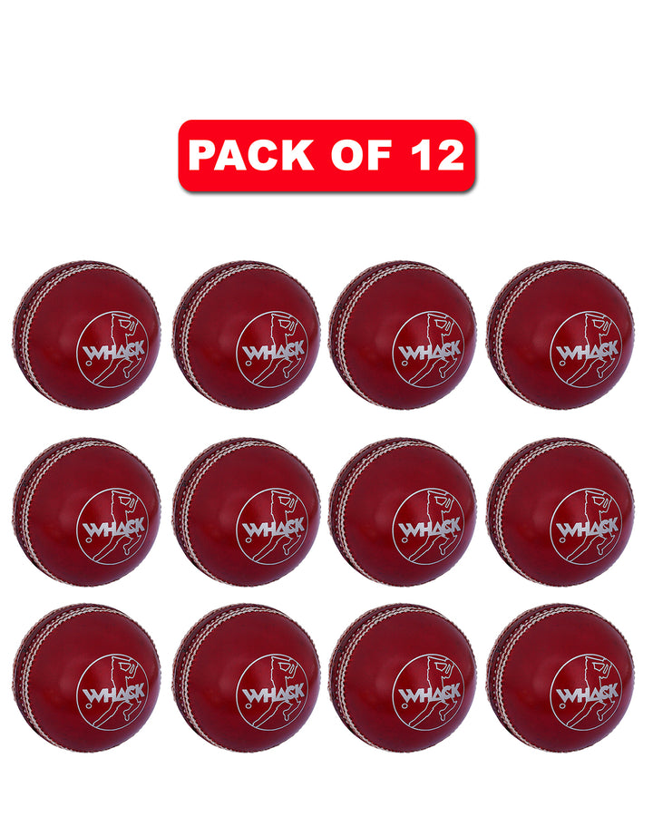 WHACK 2 Piece County Leather Cricket Ball Bundle - 156gm - Red - Pack of 6x or 12x