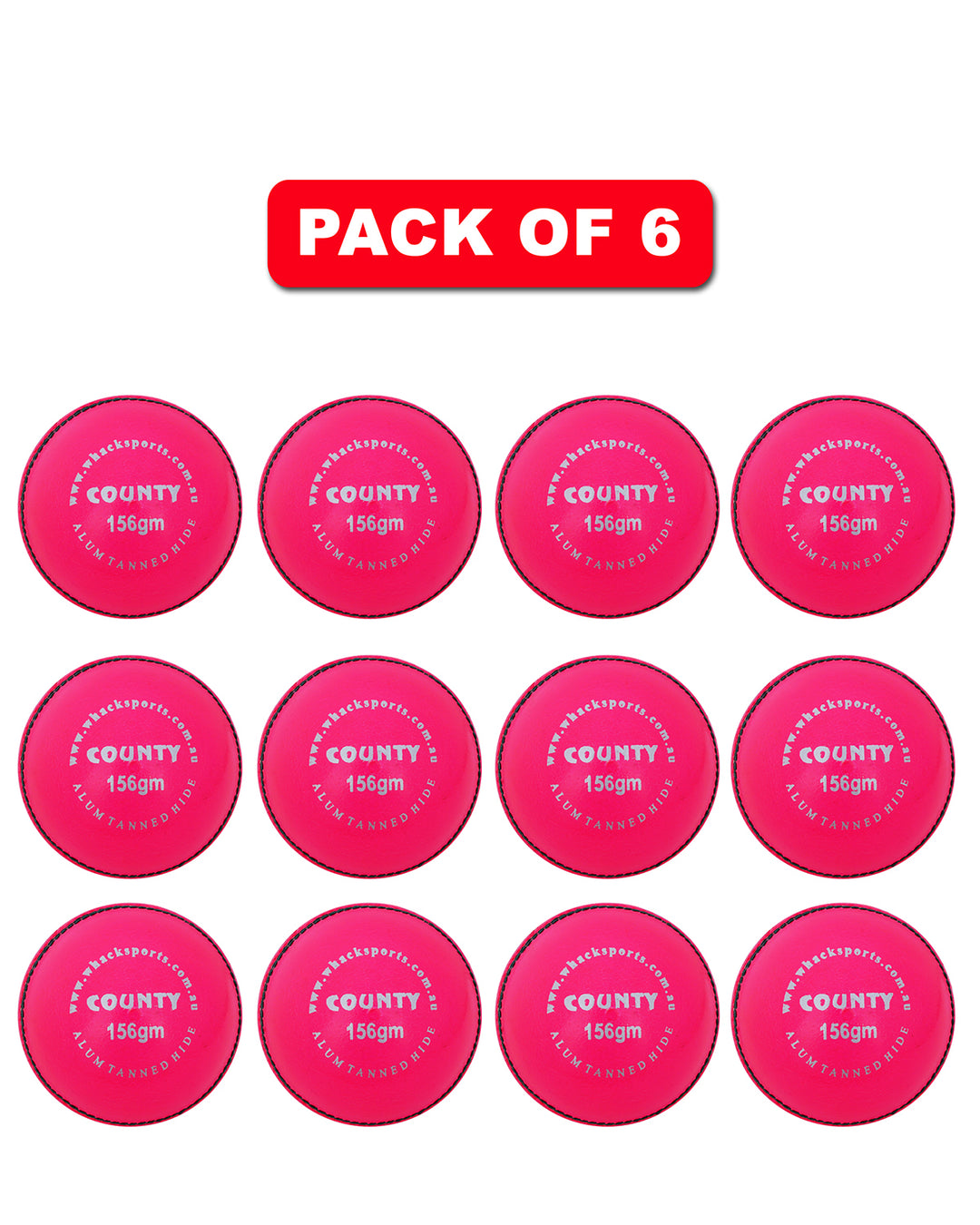 WHACK 2 Piece County Leather Cricket Ball Bundle - 156gm - Pink - Pack of 6x or 12x