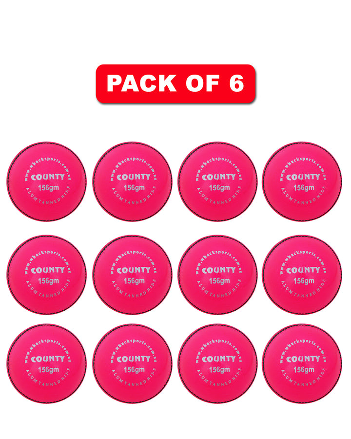 WHACK 2 Piece County Leather Cricket Ball Bundle - 156gm - Pink - Pack of 6x or 12x