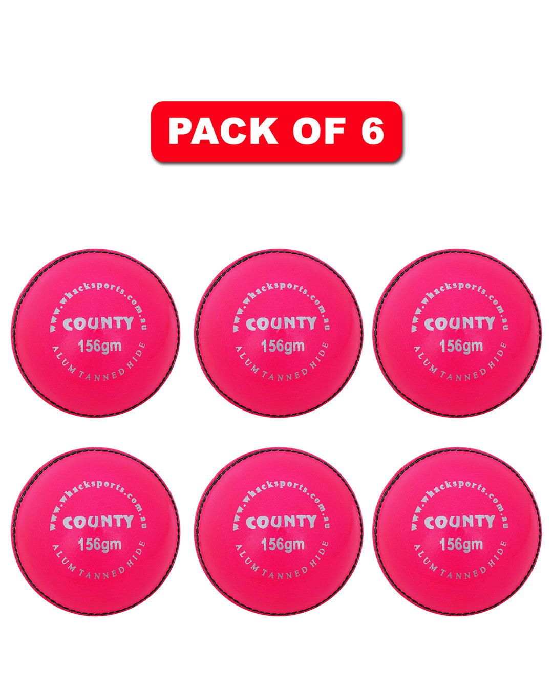WHACK 2 Piece County Leather Cricket Ball Bundle - 156gm - Pink - Pack of 6x or 12x