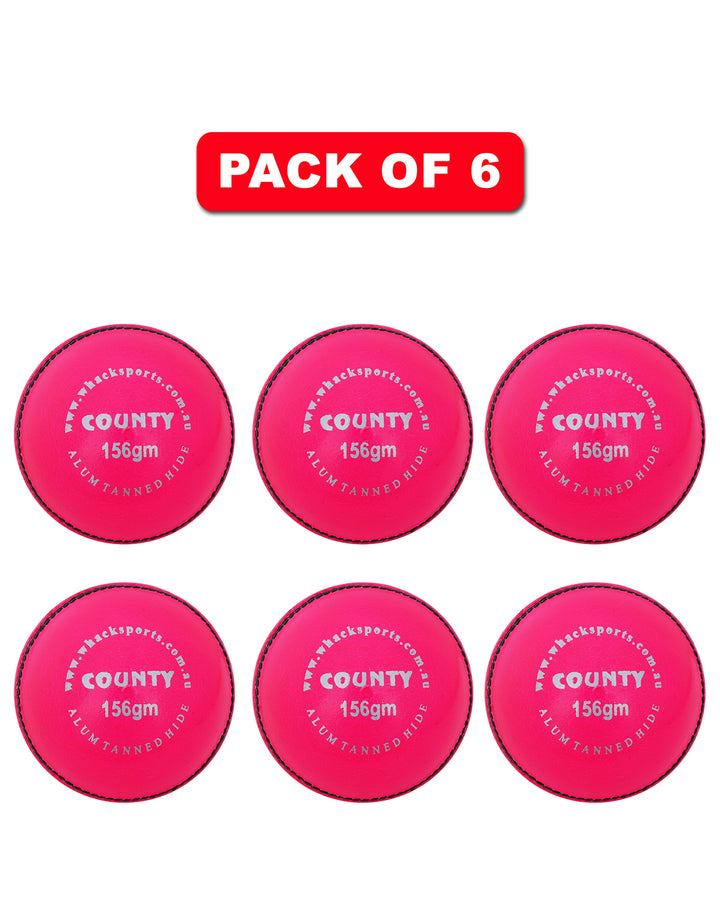 WHACK 2 Piece County Leather Cricket Ball Bundle - 156gm - Pink - Pack of 6x or 12x