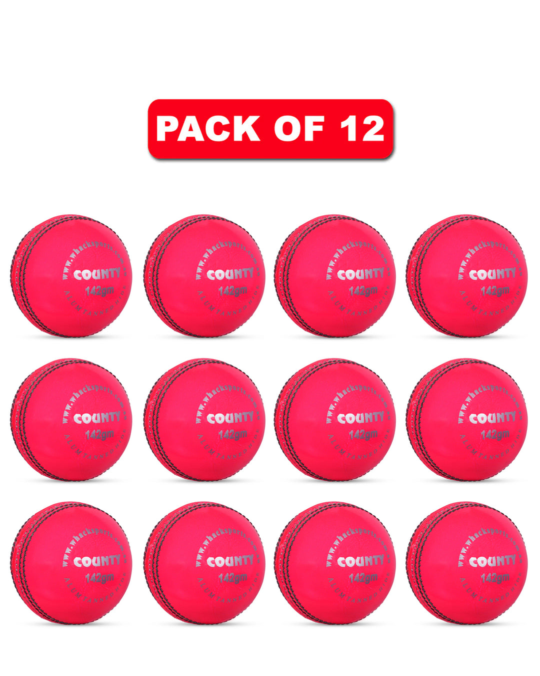 WHACK 2 Piece County Leather Cricket Ball Bundle - 142gm - Pink - Pack of 6x or 12x