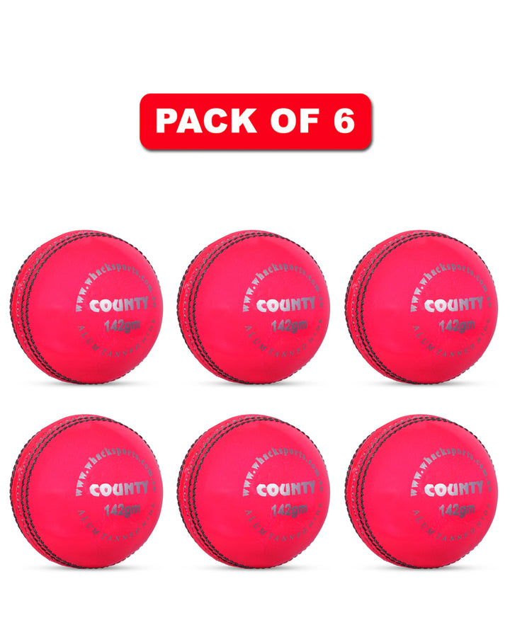 WHACK 2 Piece County Leather Cricket Ball Bundle - 142gm - Pink - Pack of 6x or 12x