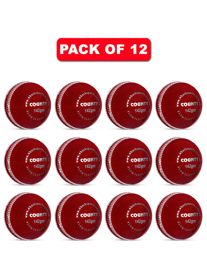 WHACK 2 Piece County Leather Cricket Ball Bundle - 142gm - Red - Pack of 6x or 12x