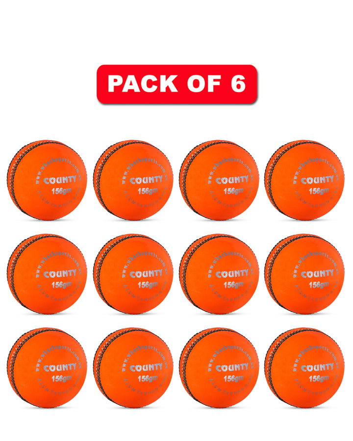 WHACK 2 Piece County Leather Cricket Ball Bundle - 156gm - Orange - Pack of 6x or 12x