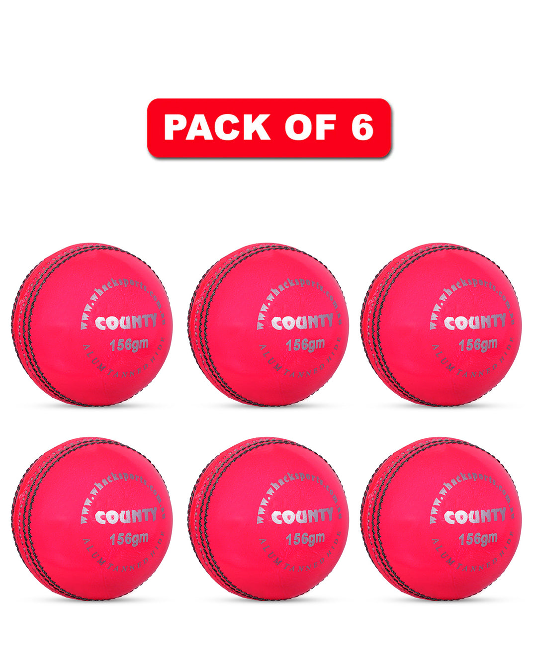WHACK 2 Piece County Leather Cricket Ball Bundle - 156gm - Pink - Pack of 6x or 12x