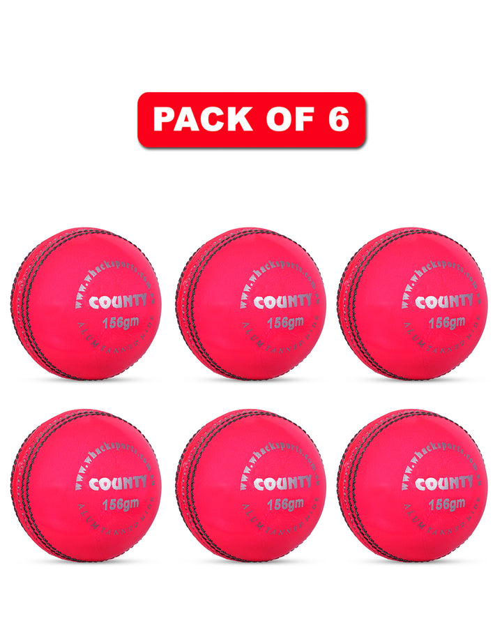 WHACK 2 Piece County Leather Cricket Ball Bundle - 156gm - Pink - Pack of 6x or 12x