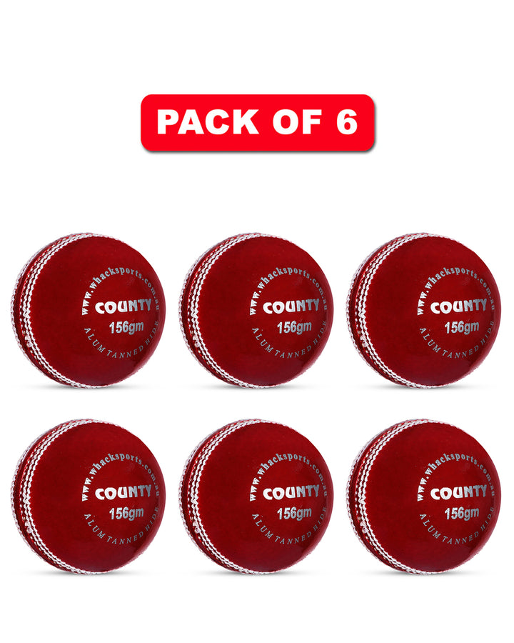 WHACK 2 Piece County Leather Cricket Ball Bundle - 156gm - Red - Pack of 6x or 12x