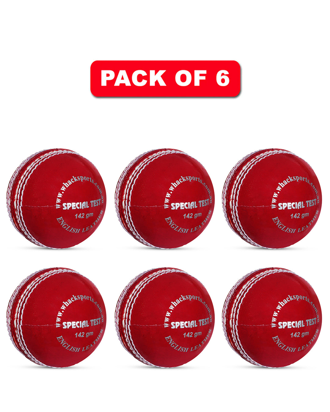 WHACK 4 Piece Special Test Leather Cricket Ball - 142gm - Red - Pack of 6x or 12x
