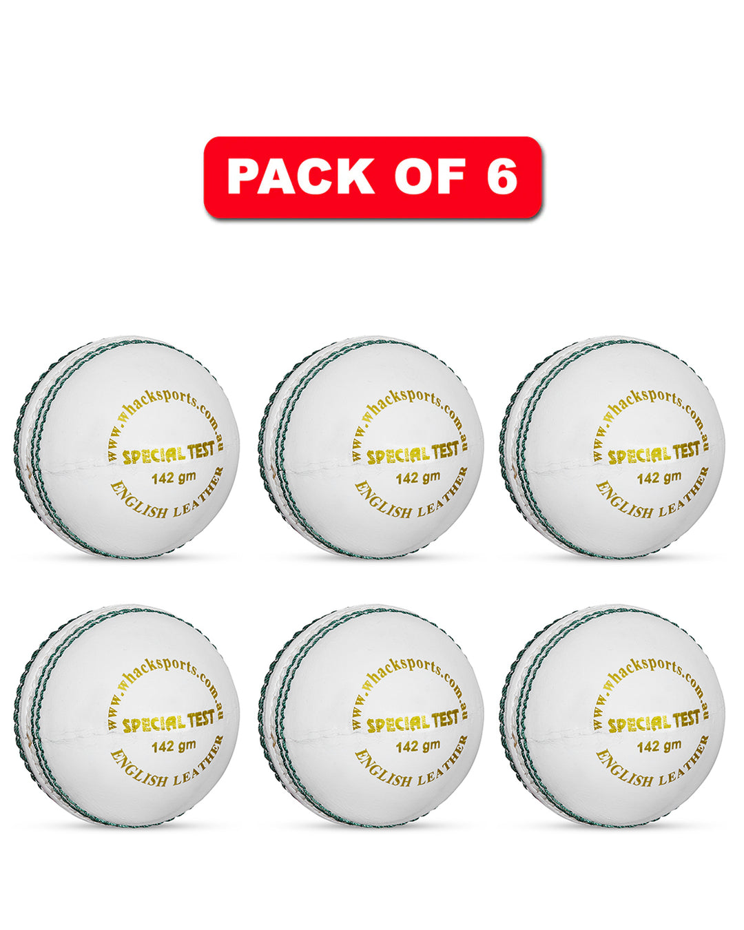 WHACK 4 Piece Special Test Leather Cricket Ball Bundle - 142gm - White - Pack of 6x or 12x