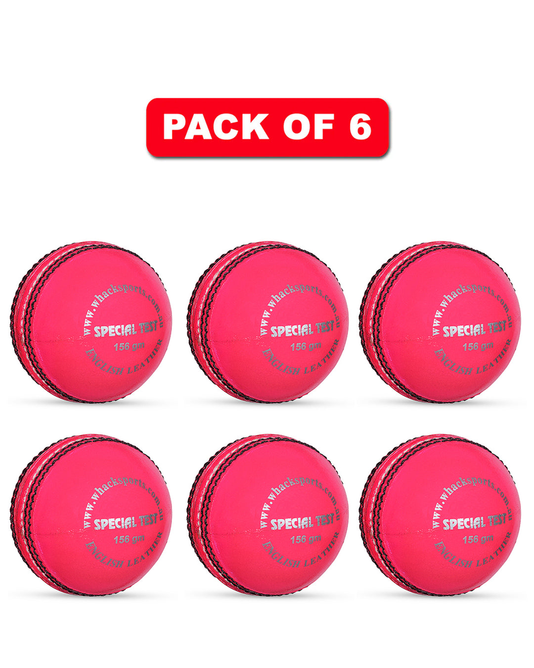 WHACK 4 Piece Special Test Leather Cricket Ball - 156gm - Pink - Pack of 6x or 12x