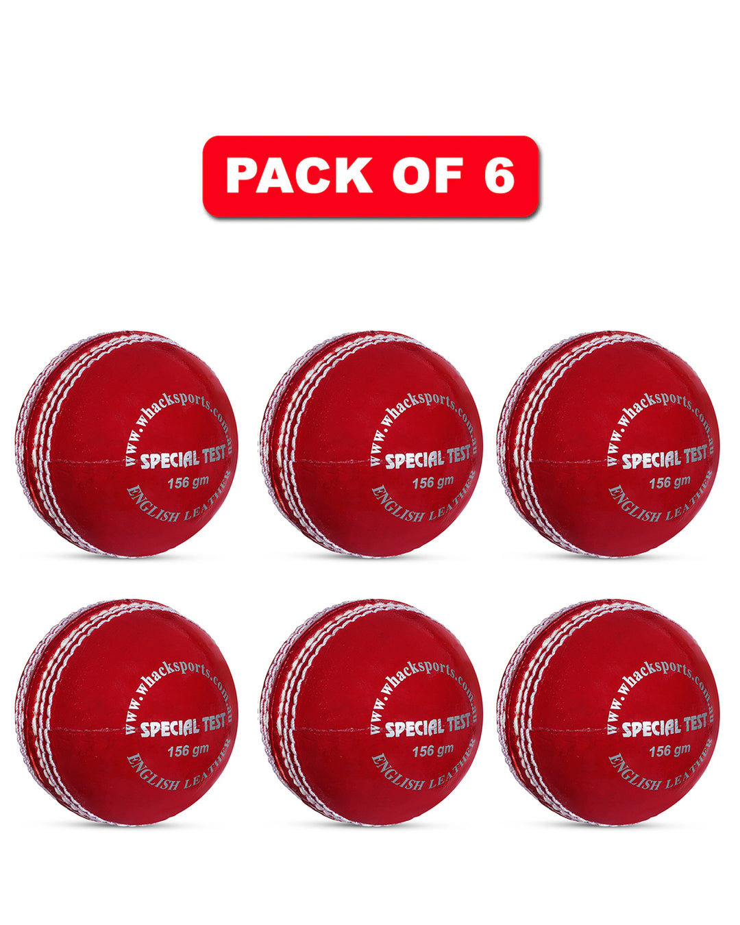 WHACK 4 Piece Special Test Leather Cricket Ball - 156gm - Red - Pack of 6x or 12x