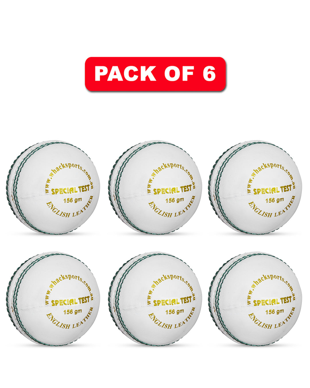 WHACK 4 Piece Special Test Leather Cricket Ball - 156gm - White - Pack of 6x or 12x