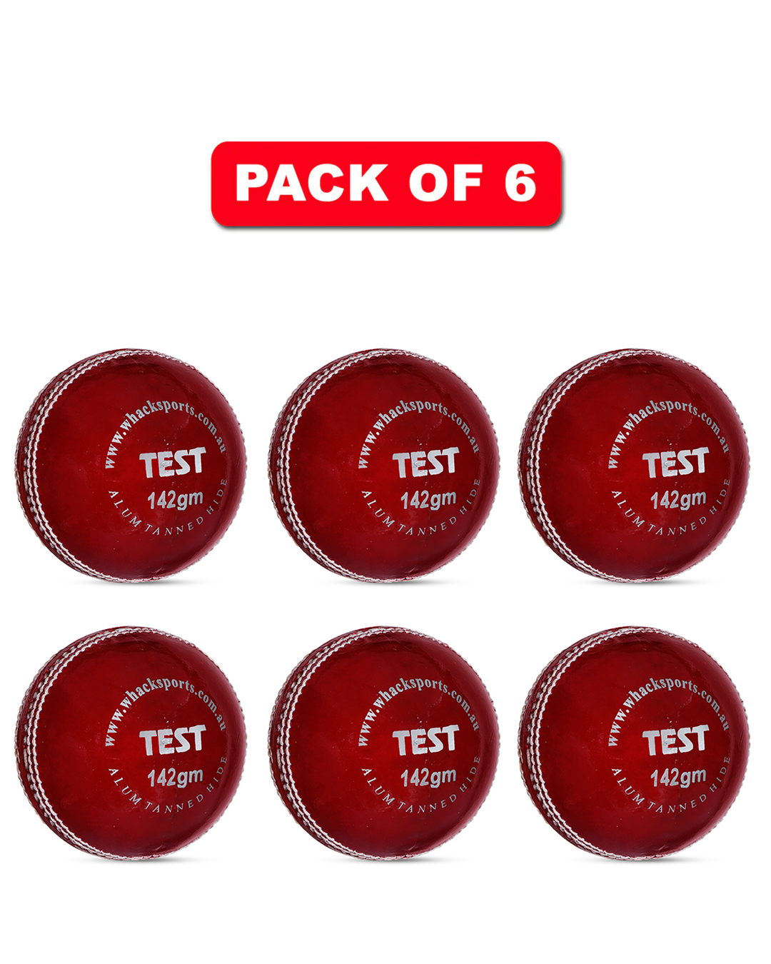 WHACK Test Leather Cricket Ball Bundle - 142gm - Red - Pack of 6x or 12x