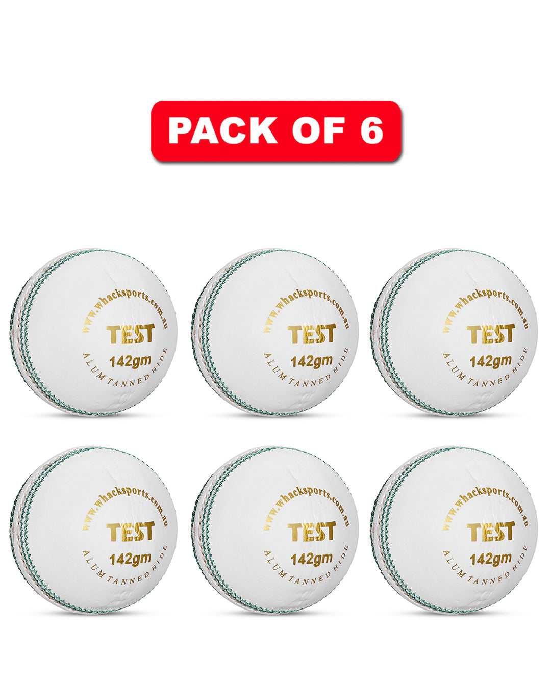 WHACK Test Leather Cricket Ball Bundle - 142gm- White - Pack of 6x or 12x