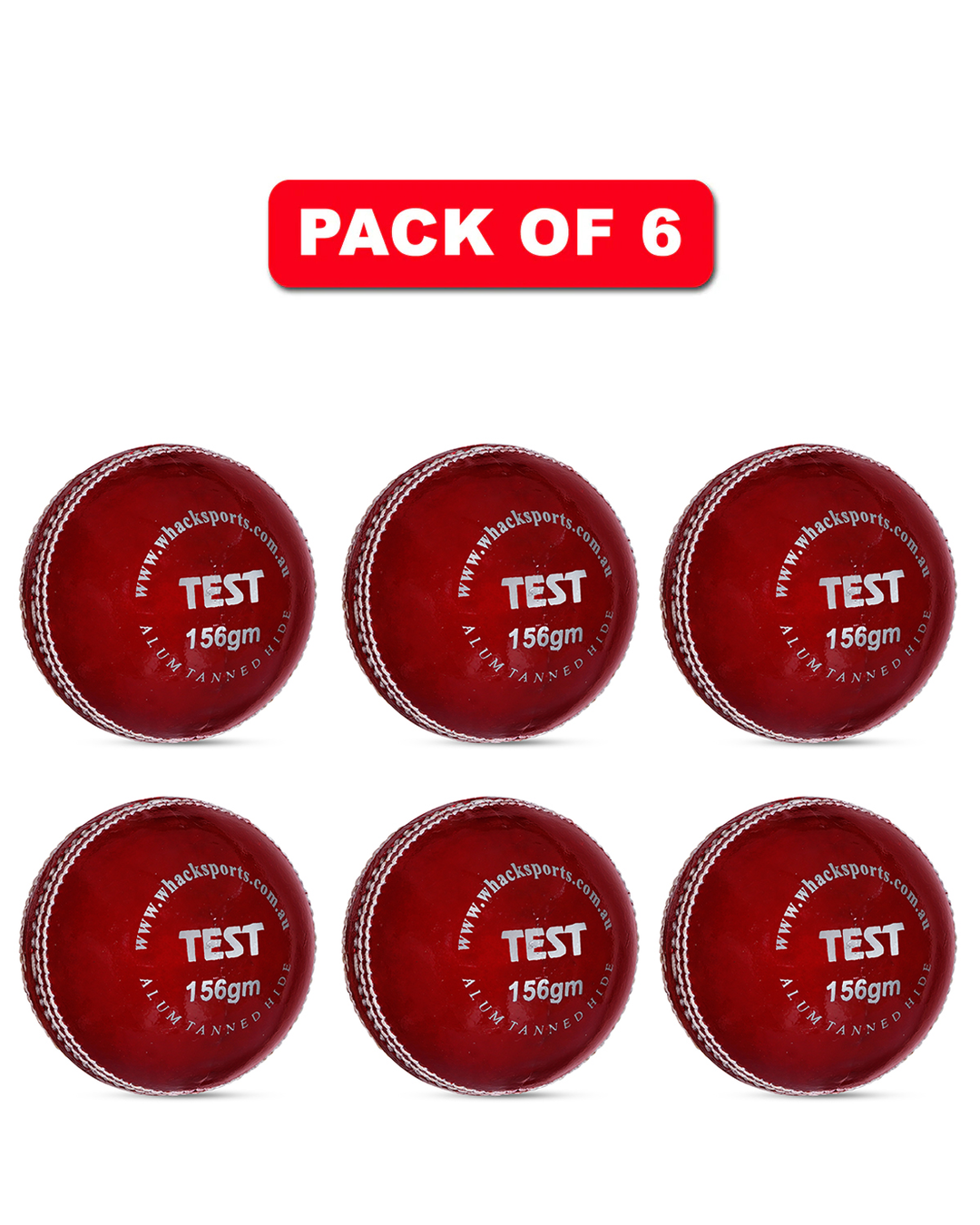 WHACK Test Leather Cricket Ball Bundle - 156gm - Red - Pack of 6x or 12x