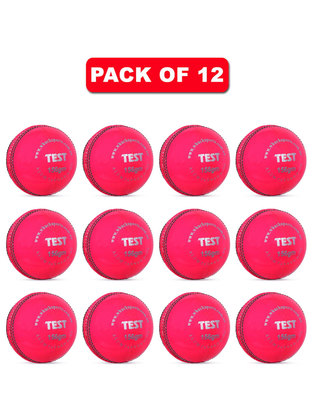 WHACK Test Leather Cricket Ball Bundle - 156gm - Pink - Pack of 6x or 12x