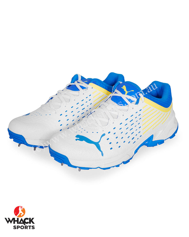 Puma 22.1 Cricket Shoes - Steel Spikes - White Ultra Blue Yellow