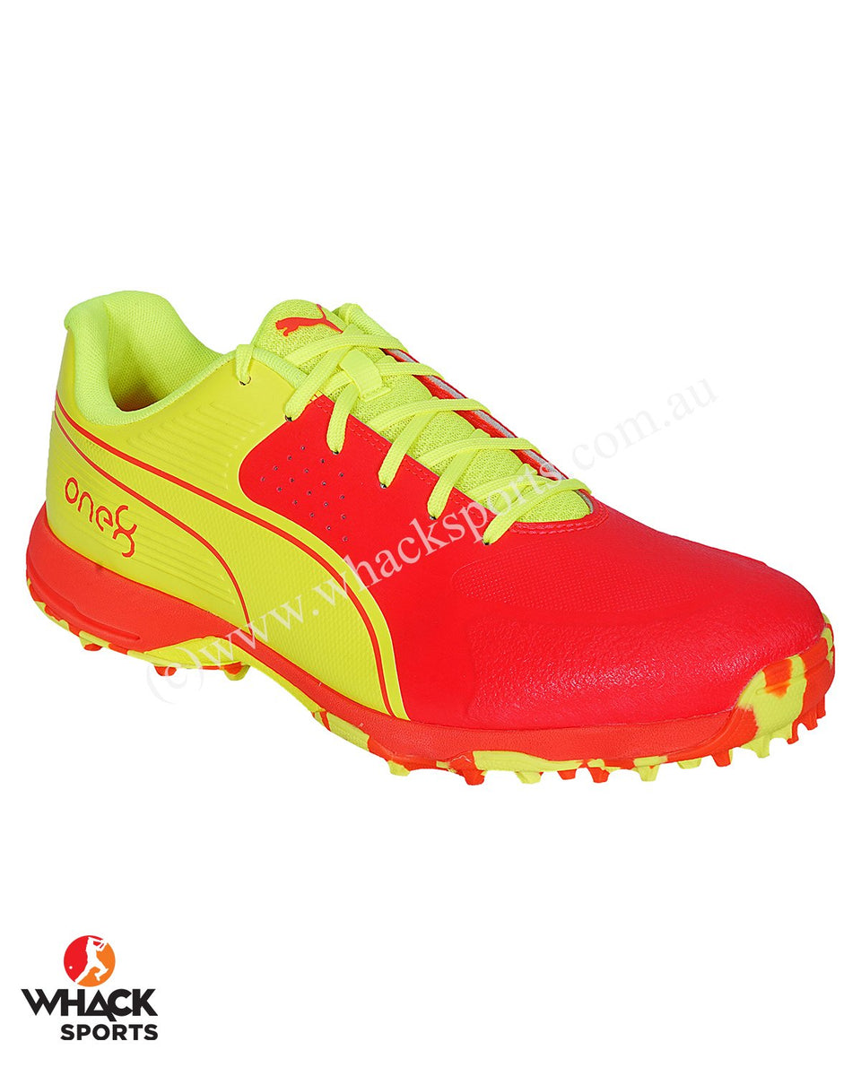 Puma 19 FH Rubber Cricket Shoes Red Blast Yellow Alert WHACK Sports