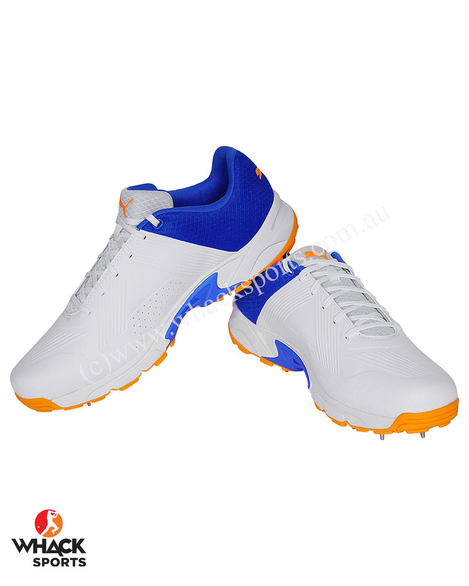 Puma 19.2 Cricket Shoes Steel Spikes White Bluemazing Orange Glow WHACK Sports