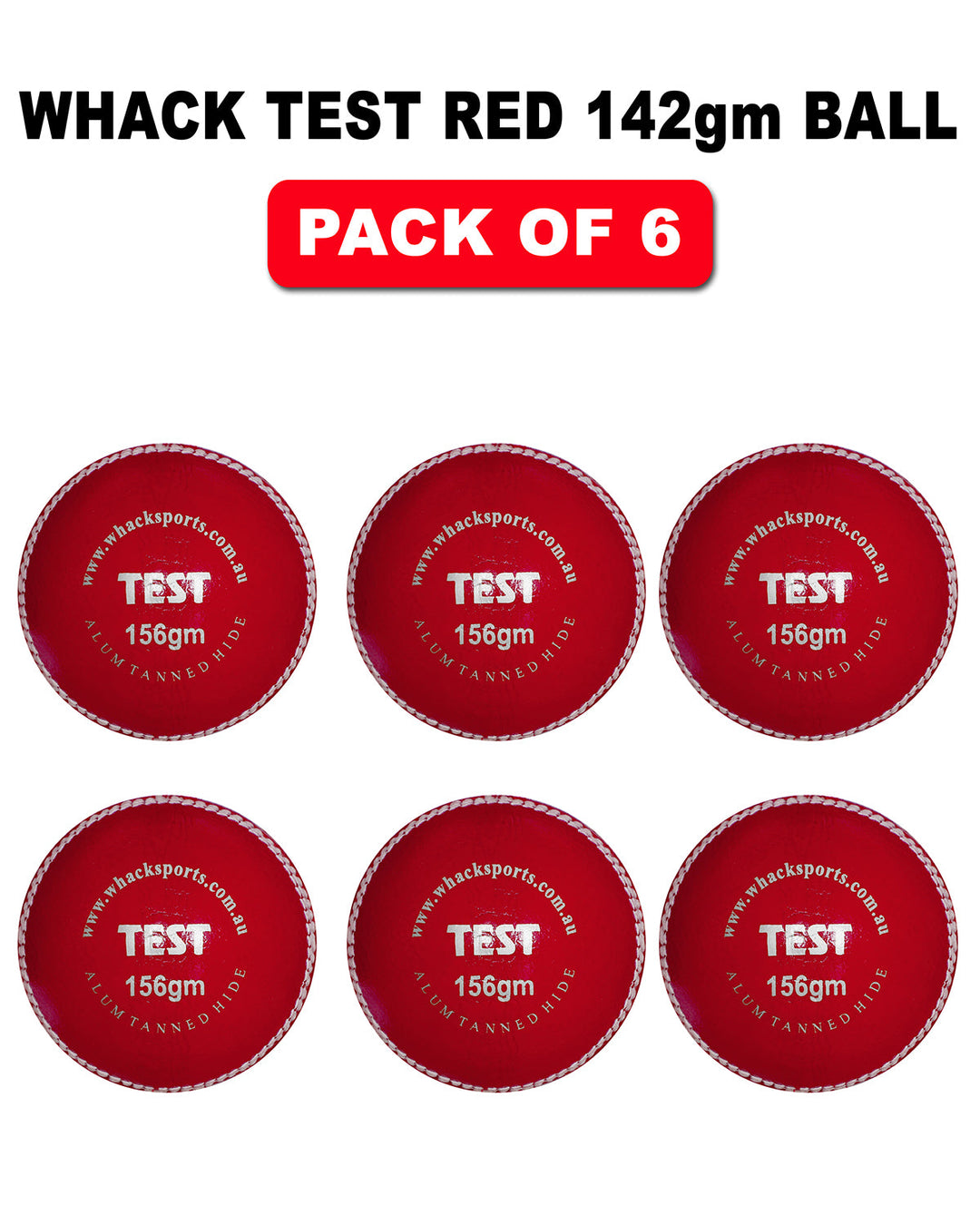 WHACK Test Leather Cricket Ball Bundle - 156gm - Red - Pack of 6x or 12x