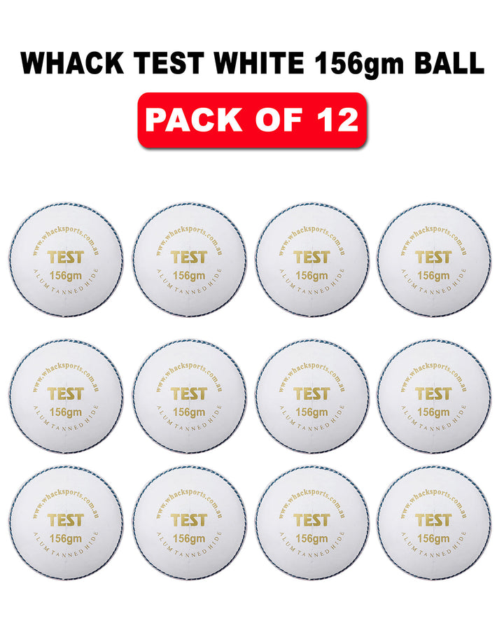 WHACK Test Leather Cricket Ball Bundle - 156gm - White - Pack of 6x or 12x