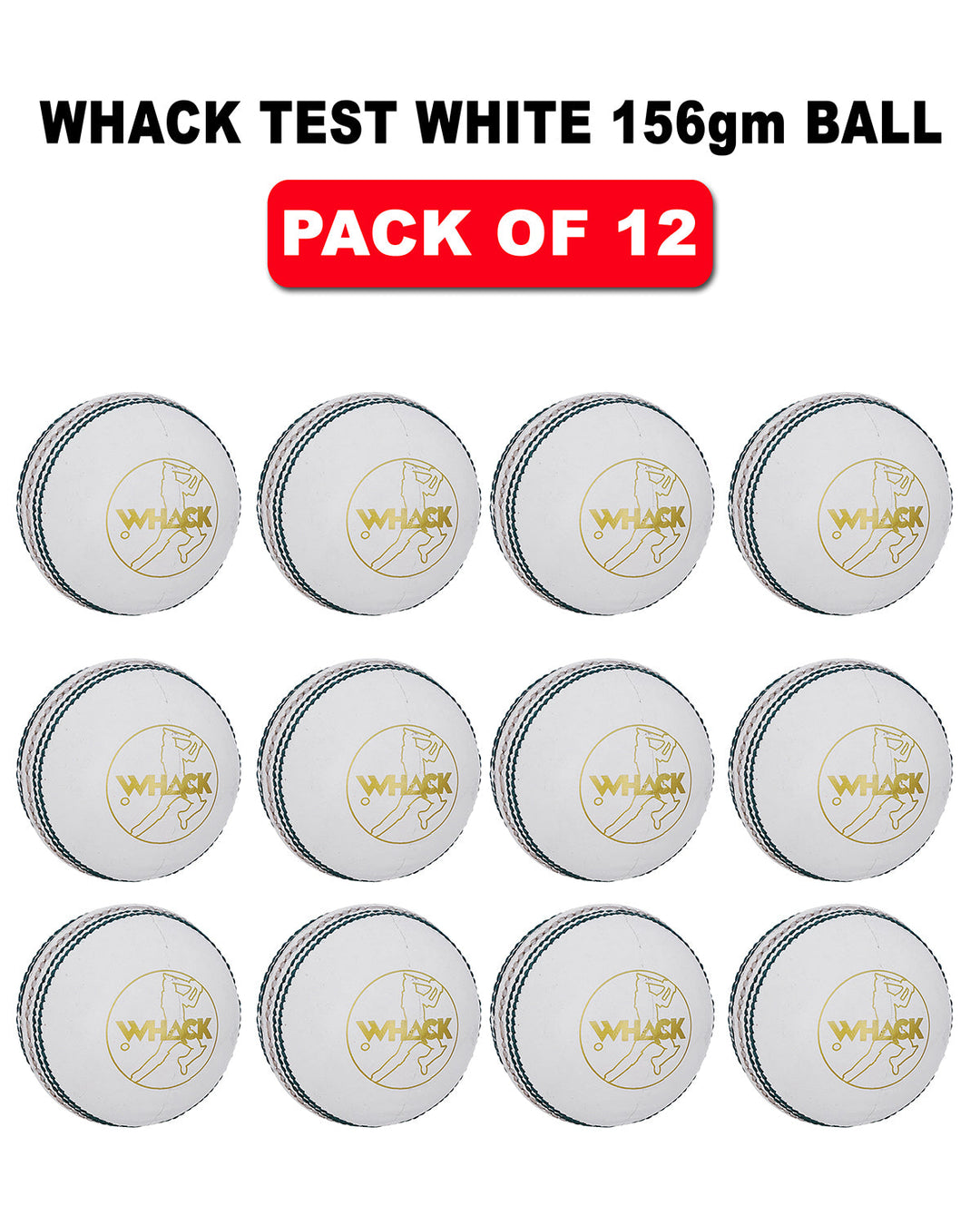 WHACK Test Leather Cricket Ball Bundle - 156gm - White - Pack of 6x or 12x