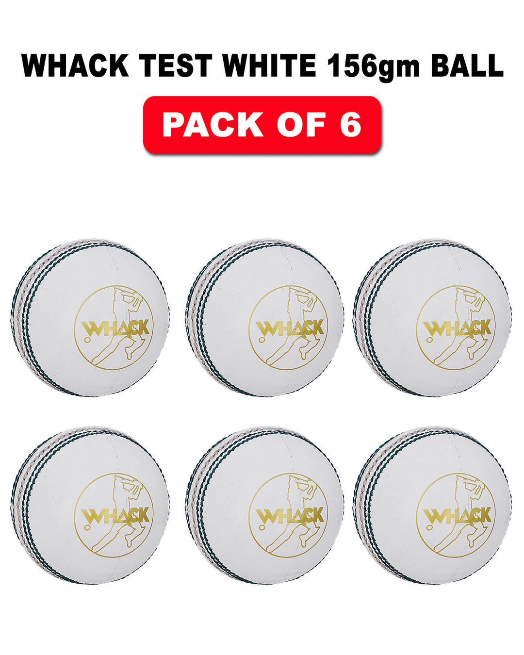 WHACK Test Leather Cricket Ball Bundle - 156gm - White - Pack of 6x or 12x