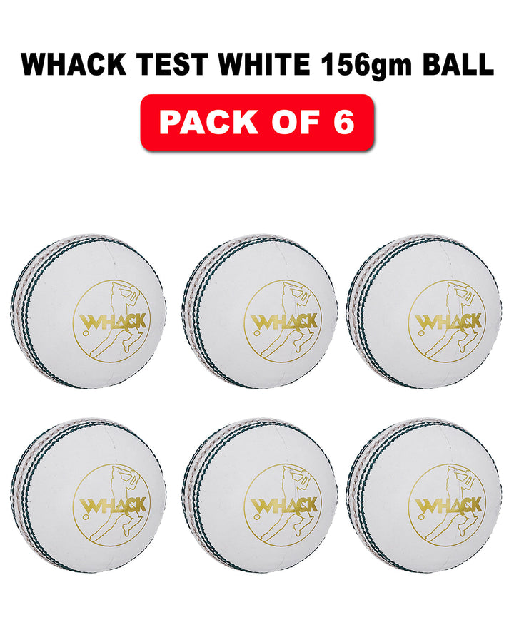 WHACK Test Leather Cricket Ball Bundle - 156gm - White - Pack of 6x or 12x