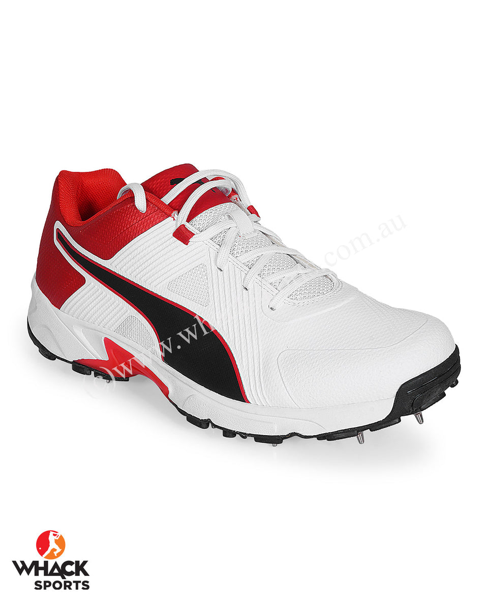 Puma 19.1 Cricket Shoes Steel Spikes White Black High Risk Red