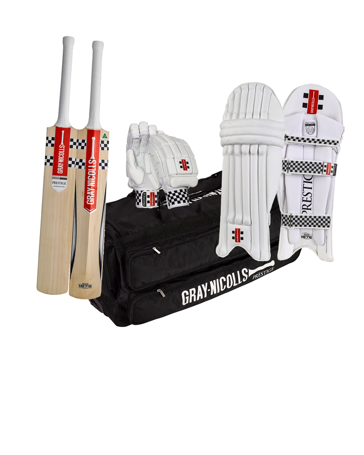 Gray Nicolls Prestige Cricket Bundle Kit - bat, Prestige wheelie kit bag, Prestige batting gloves and pads