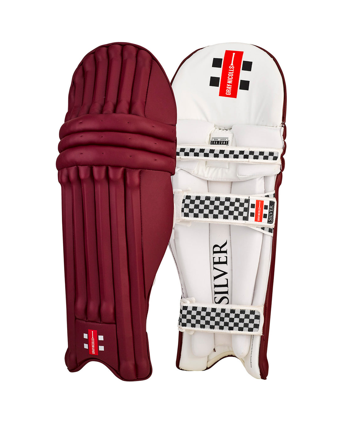Gray Nicolls Silver Cricket Batting Pads - Adult - Maroon