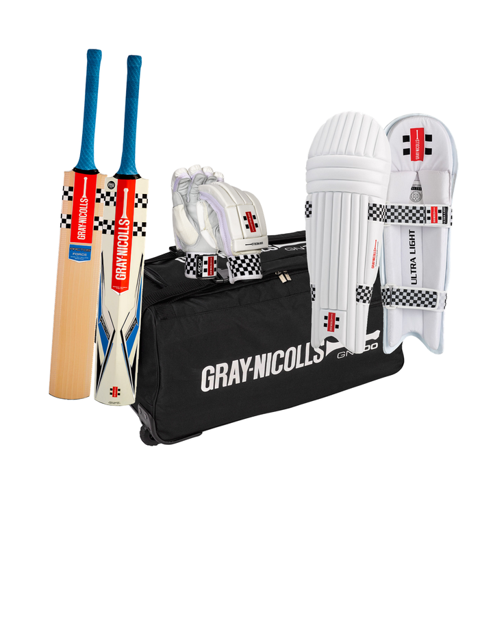 Gray Nicolls Arctos Force Cricket Bundle Kit Youth - bat, GN 700 wheelie kit bag, Ultra Light batting gloves and pads