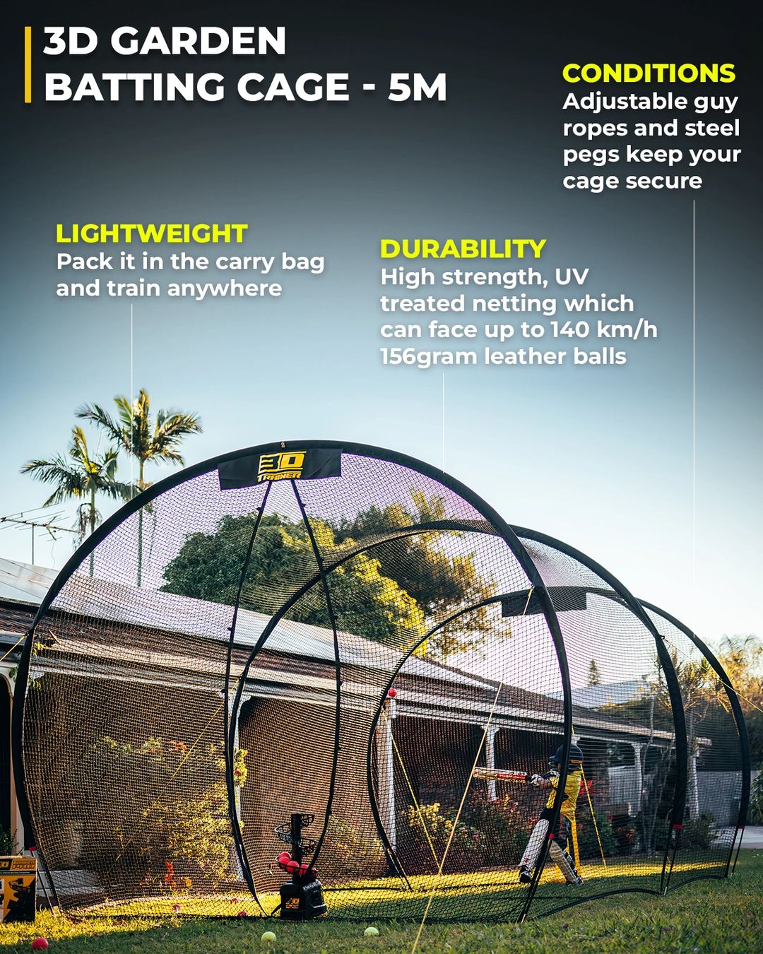 3D Garden Batting Cage - 5m (L) x 3m (W) x 3m (H)