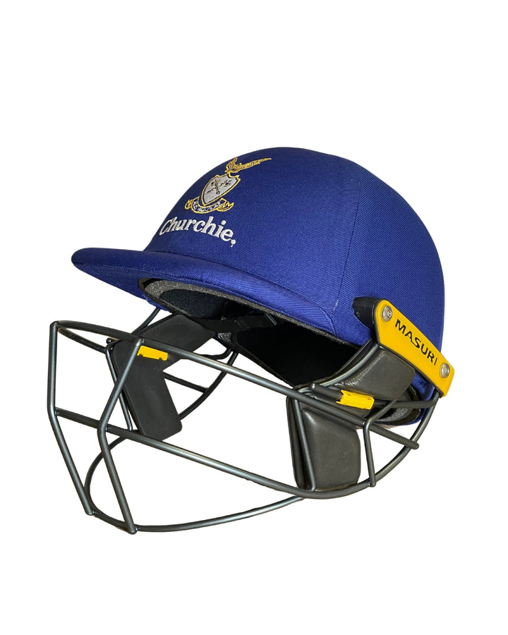 Anglican Church Grammar School (Churchie) - Custom Masuri T Line Stainless Steel Cricket Batting Helmet - Royal Blue - Youth and Junior