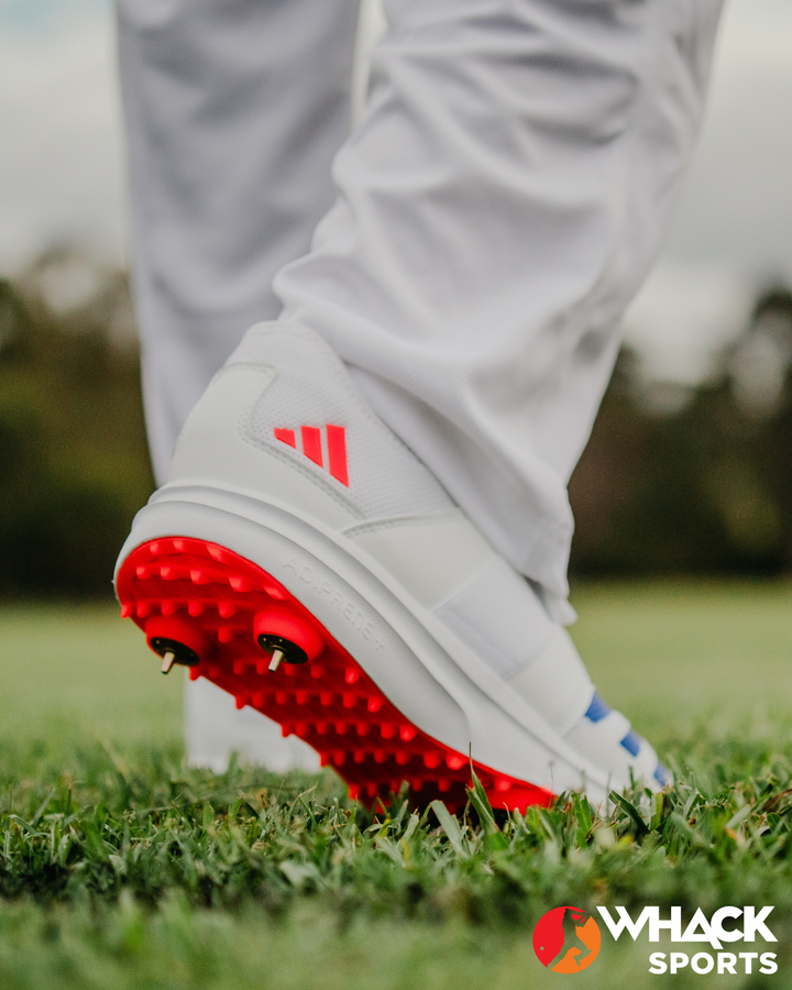 Adidas Howzat Junior Cricket Shoes - Steel Spikes - Blue/Orange