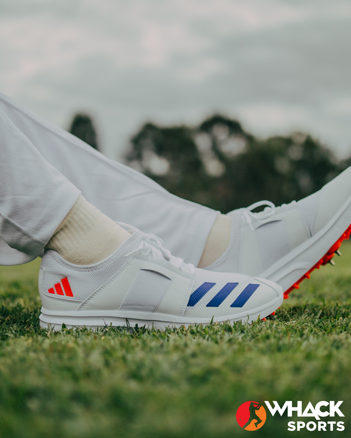 Adidas Howzat Junior Cricket Shoes - Steel Spikes - Blue/Orange